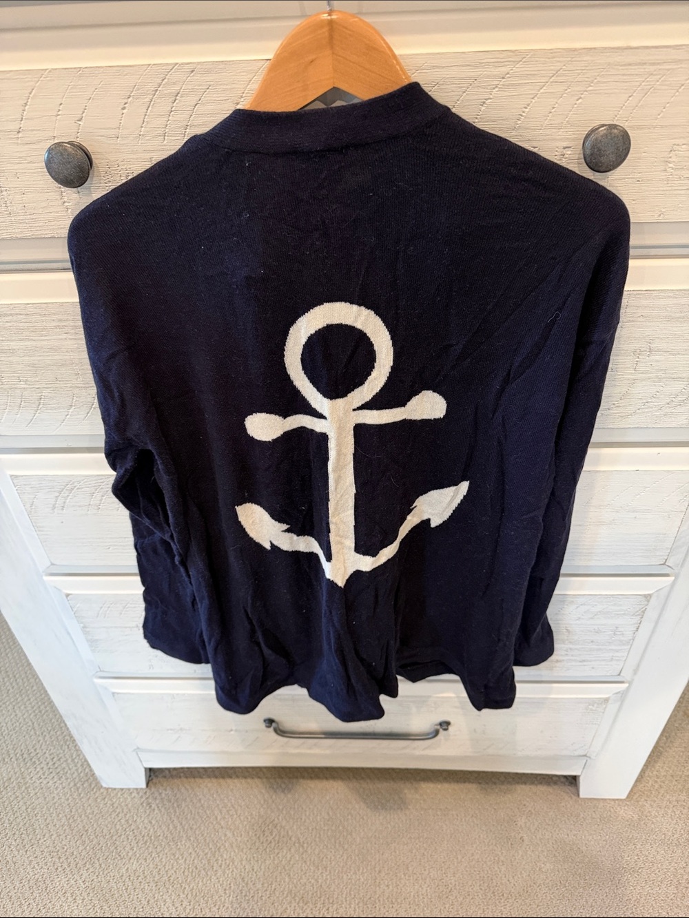 Talbots Navy Cardigan with White Anchor Motif